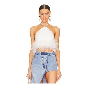 Lamarque White Feather Trim Crop Top